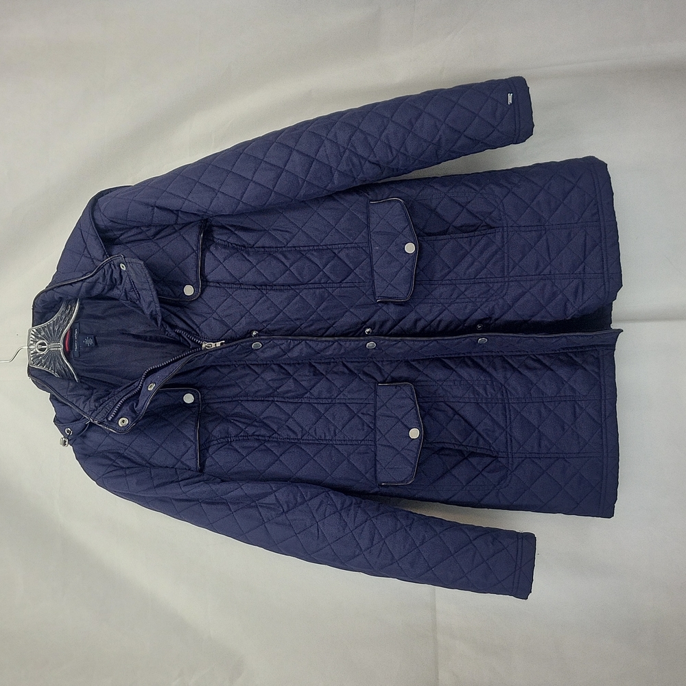 TOMMY HILFIGER Navy Blue Lightweight Quilted Hooded Puffer Jacket-Flawed